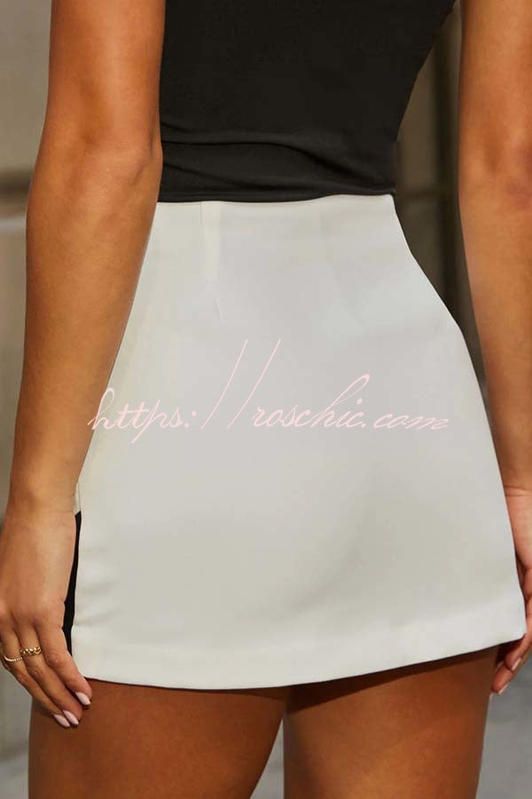 Enhance Look Colorblock Long Sleeve Pocket Lapel Blazer and And Mid Rise Mini Skort Set