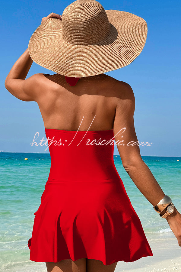 Fashionable Halterneck Waist Hollow Stretch One-piece Swimsuit