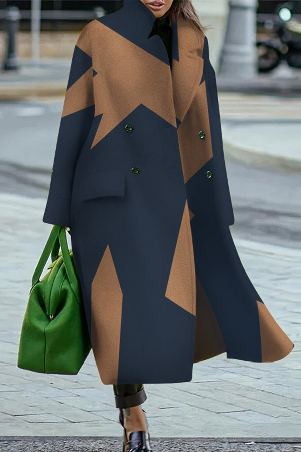 Solid Color Loose Lapel Long Sleeve Button Casual Long Coat