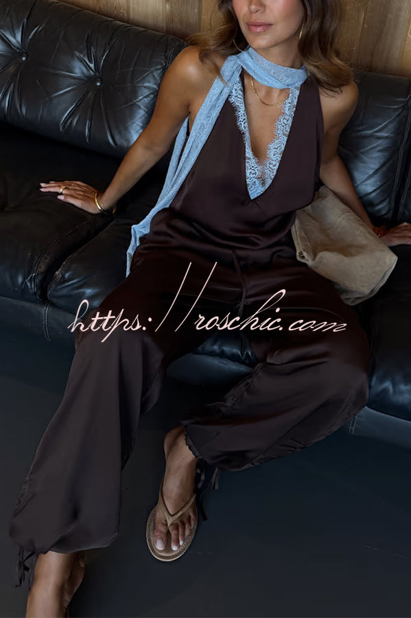 Sunday Social Satin Drawstring Elastic Waist Pocketed Loose Jogger Pants