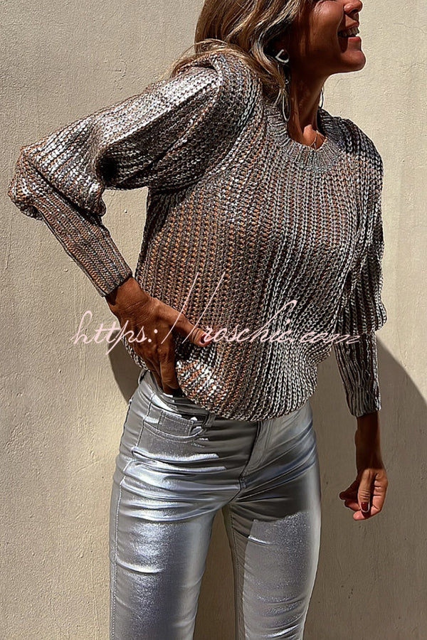 Sweet and Glitzy Metallic Color Pocket Faux Leather Stretch Pants