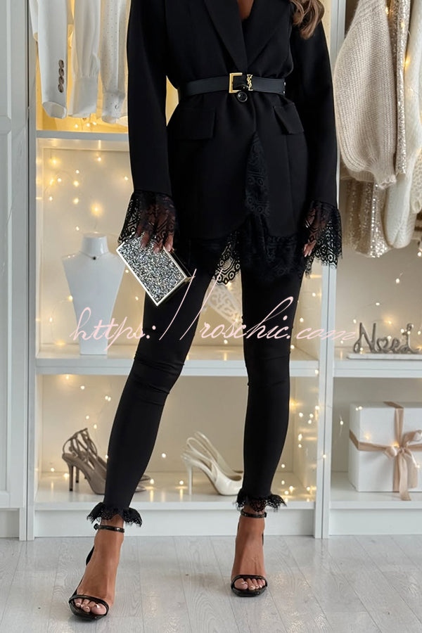 Spiced Muse Lace Trim High Rise Elastic Waist Stretch Pencil Pants