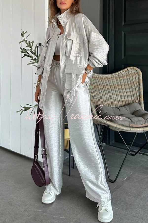 Easy on Me Metallic Fabric Elastic Waist Pocketed Wide Leg Pants