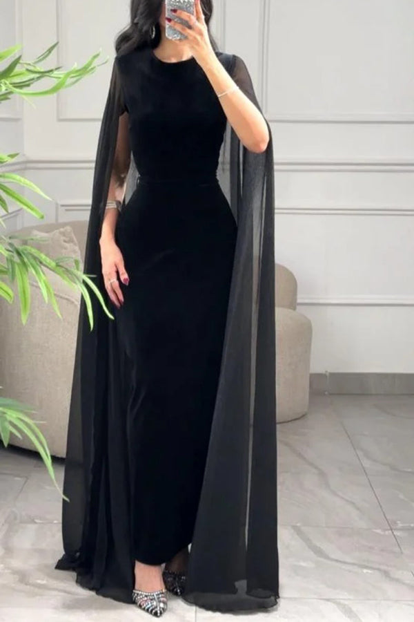 Solid Color Velvet Elegant Ribbon Long Sleeve Slim Maxi Dress