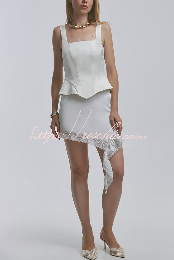 Fashionable Lace Asymmetrical Elegant Mini Skirt