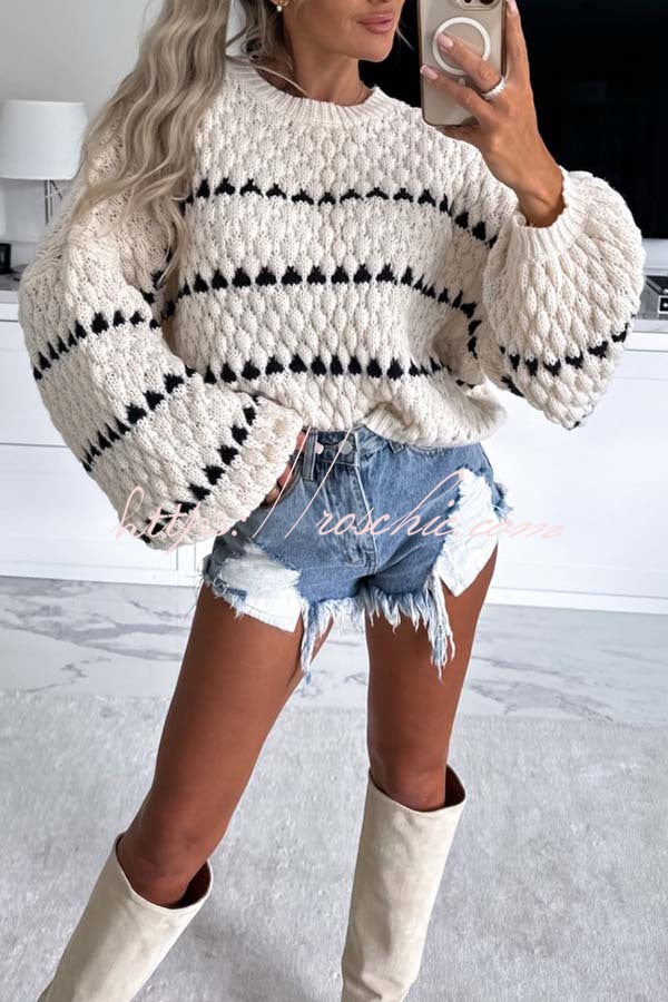 Boadi Contrast Striped Crew Neck Long Sleeved Knitted Sweater