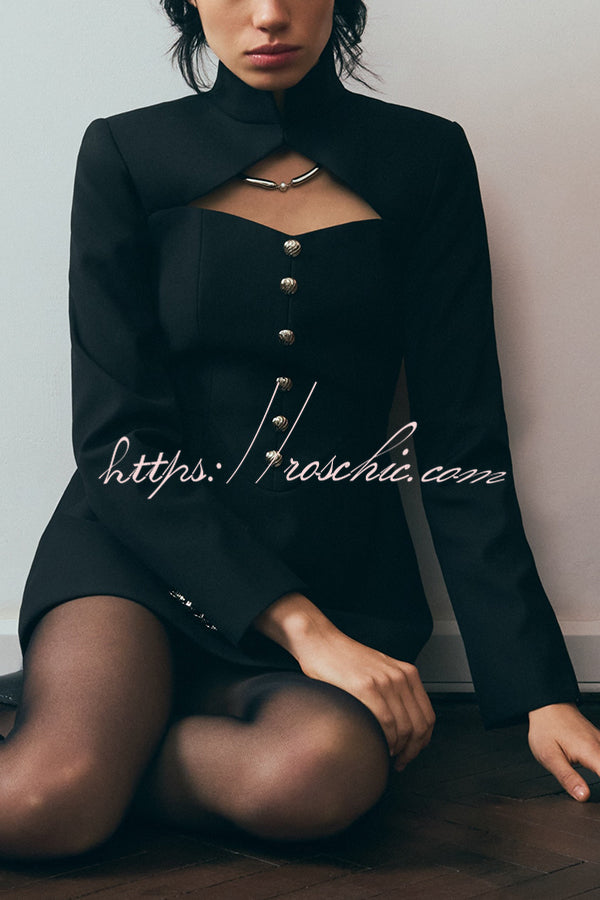 Elegant Long-sleeved Hollowed-out Button-down Slim-fit Mini Dress