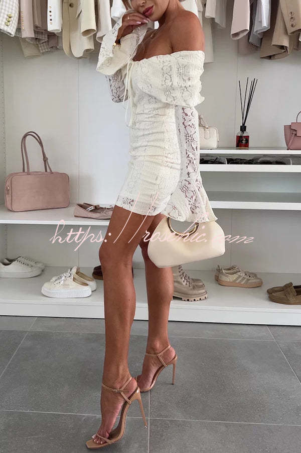 Solid Color Lace Off Shoulder Lace Sexy Slim Mini Dress