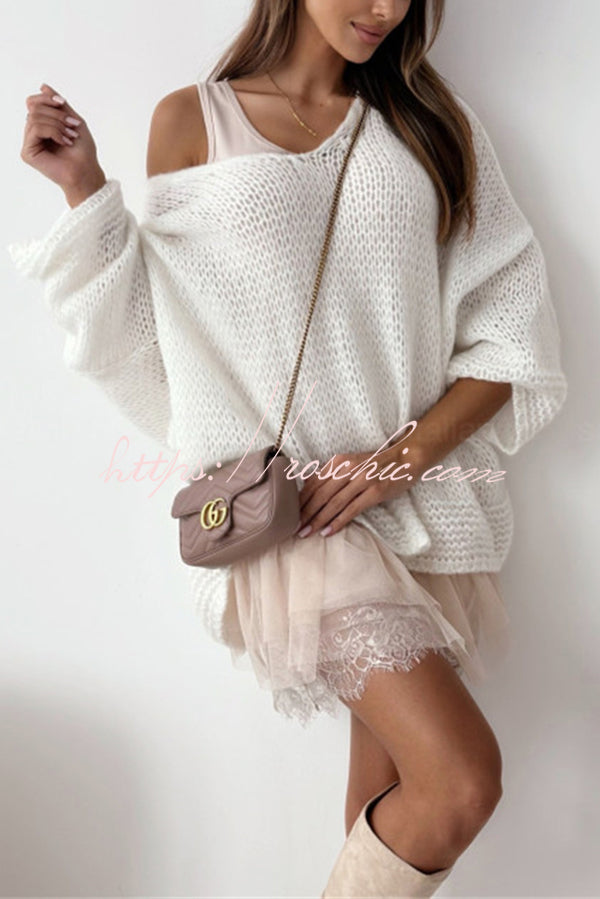 Solid Color Loose V-neck Casual Knitted Sweater