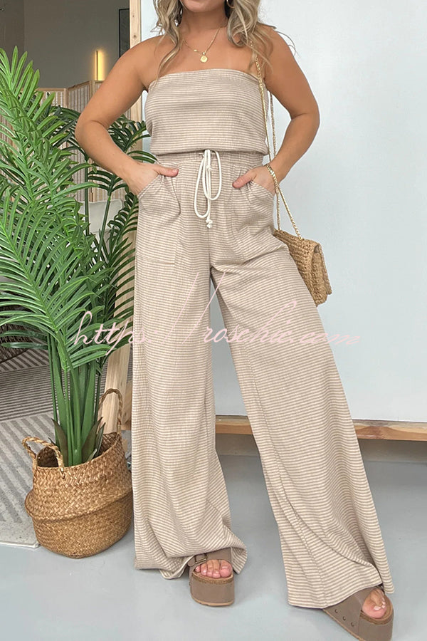 Casually Chic Off Shoulder Drawstring Waist Pocketed Wide Leg Jumpsuit