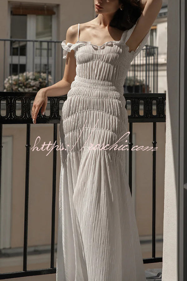 Solid Color Suspender Pleated Holiday Maxi Dress