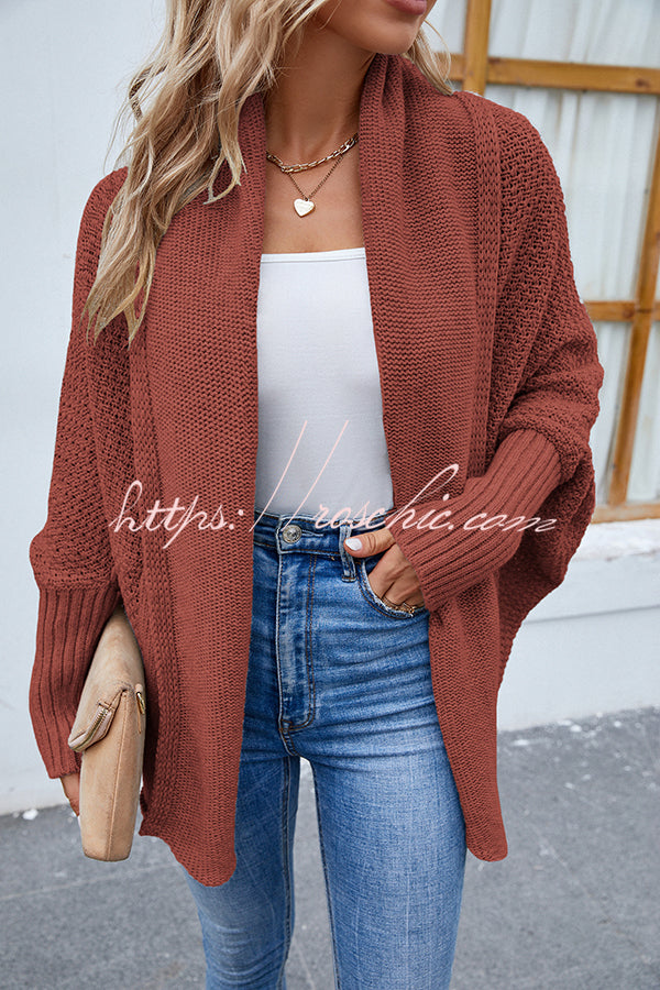 FIDOVIT Solid Round Neck Dolman Sleeve Cardigan