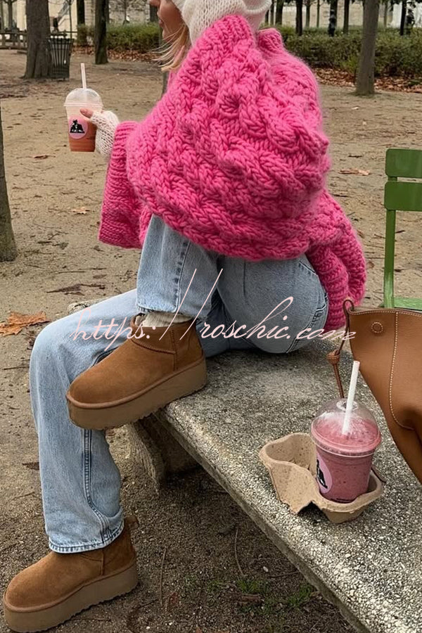 Solid Color Loose Round Neck Long Sleeve Casual Knitted Sweater