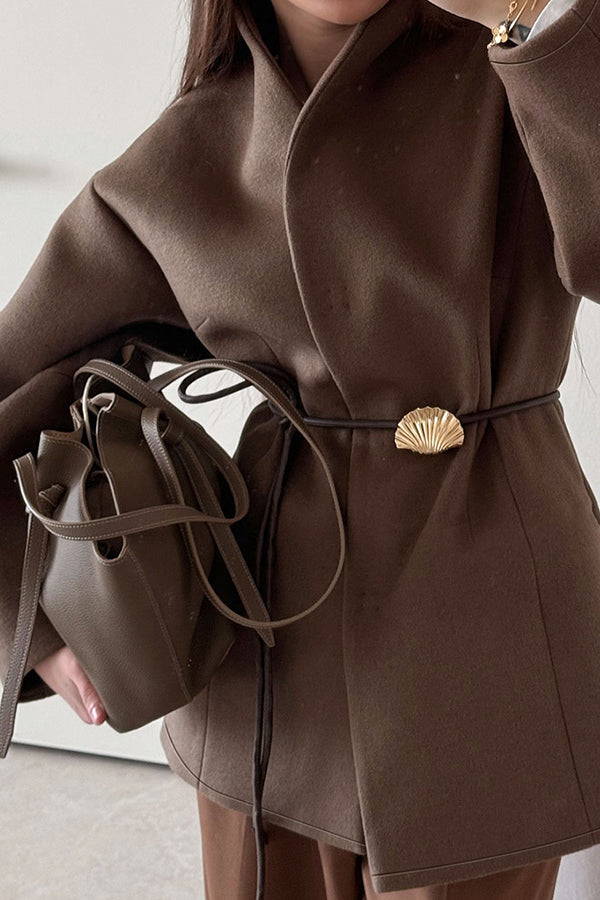 Fashionable Loose Long-sleeved Waist-tied Woolen Coat