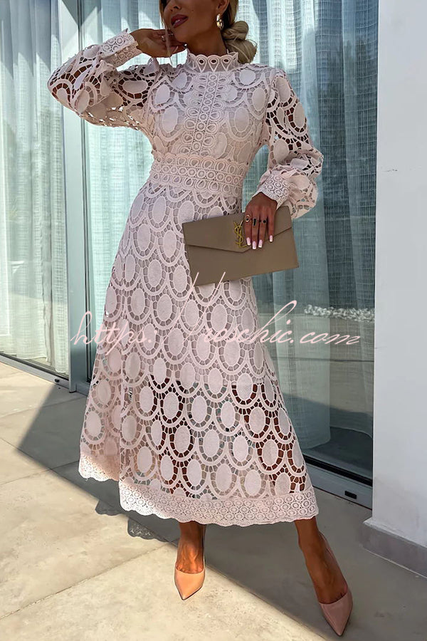 Romantic, Sensual and Elegant Crochet Lace Lantern Sleeve Party Midi – roschic