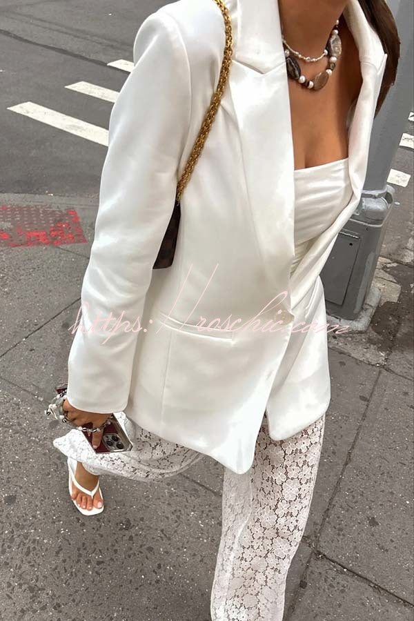 City Skyline Botton Up Long Sleeve Pocket Lapel Loose Blazer