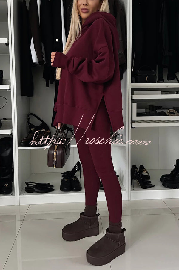 Fashion Loose Casual Hooded Long Sleeve Sweatshirt and Elastic Waist Leggings Set