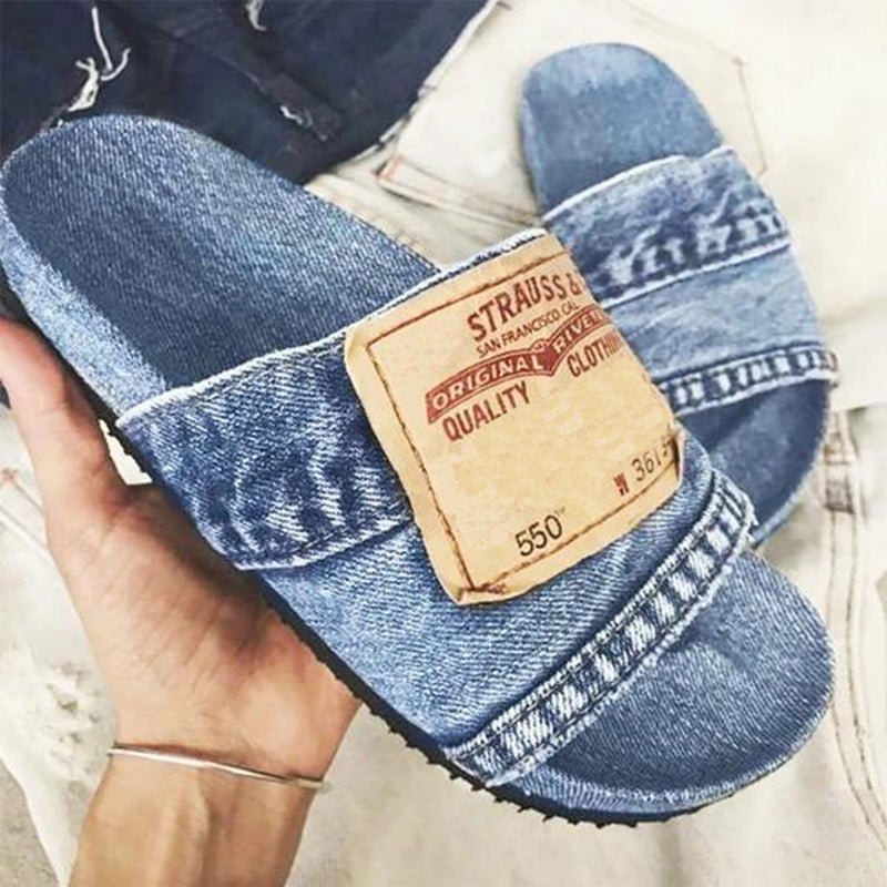 Denim Open Toe Slippers