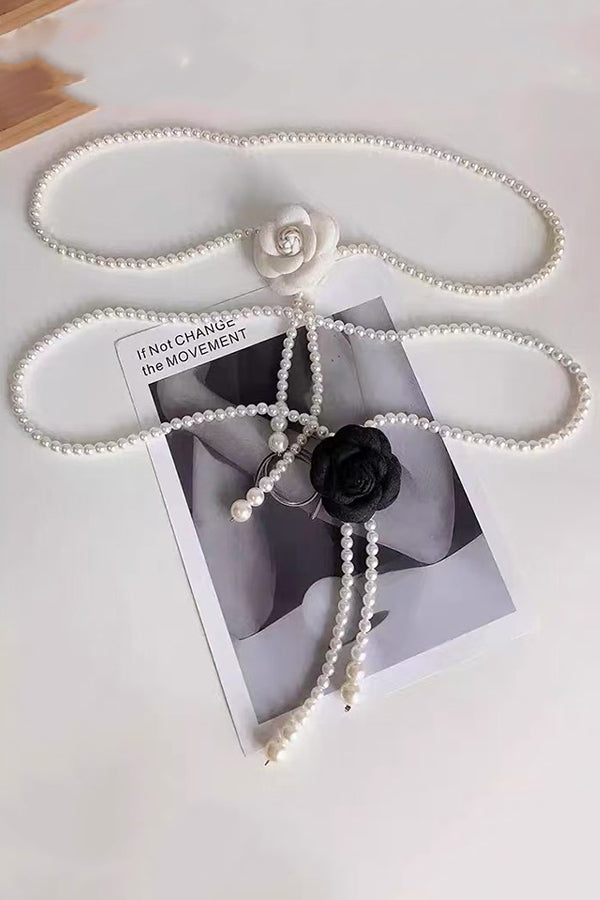 Elegant Camellia Pearl Waist Necklace