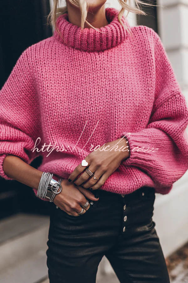 Emilia Knit Thick Collar Extra Long Sleeves Pullover Sweater