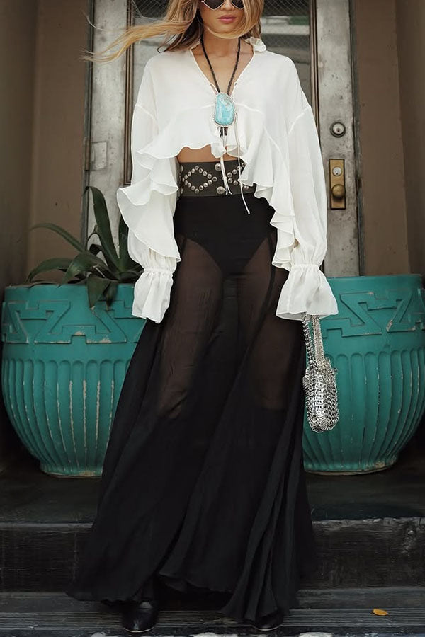 Boho Forever Chiffon High Rise Elastic Waist A-line Maxi Skirt