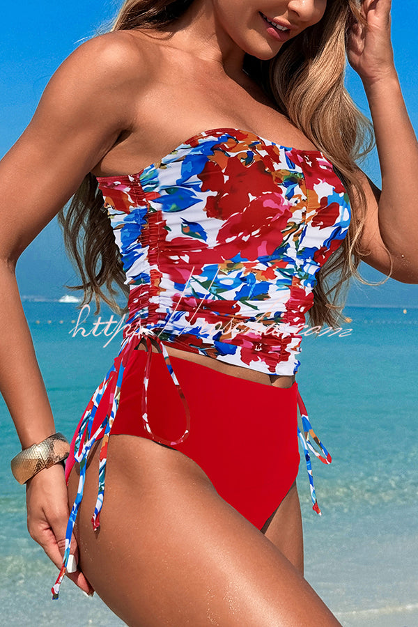 Unique Print High Waist Tie-Stretch Two-Piece Bikini Swimsuit