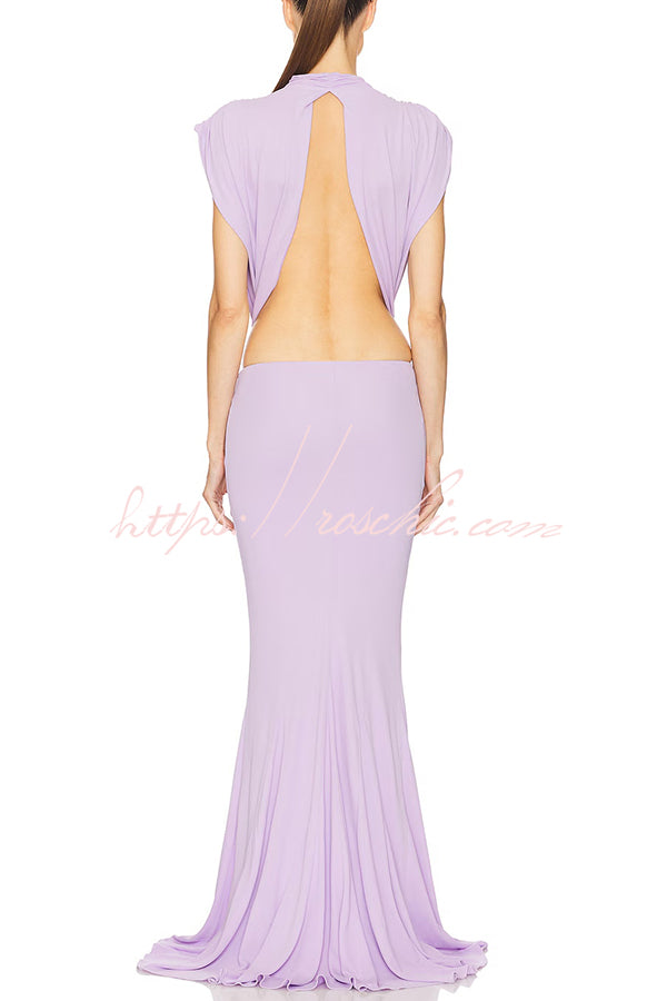 Sexy Open Back Bow Embellished Elegant Fishtail Maxi Dress
