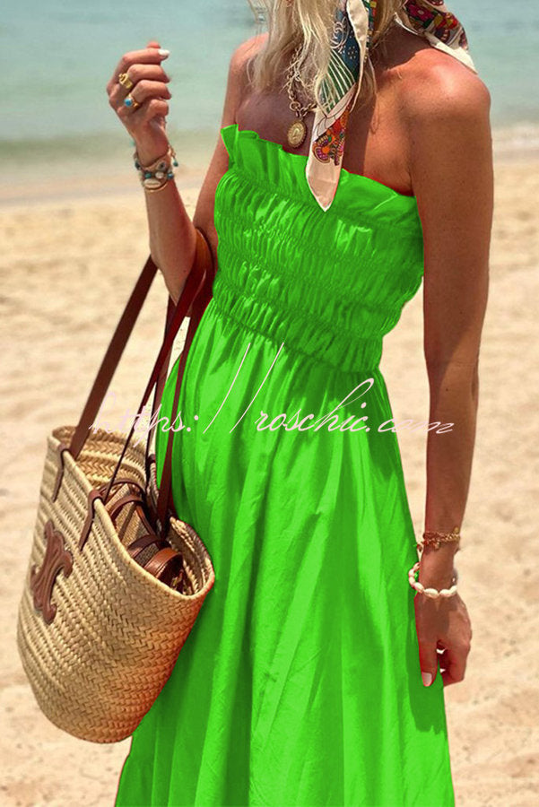 Phuket Sunsets Smocked Bust Off Shoulder Vacation Maxi Dress