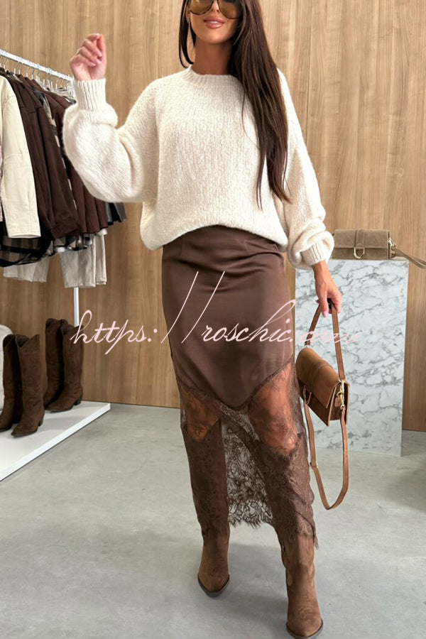 Antara Satin Lace Patchwork High Rise H-line Maxi Skirt