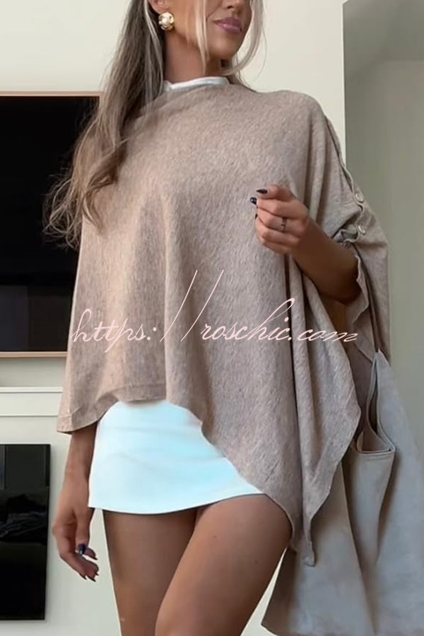 Women Cashmere Knit Shrug Bolero Side Button Detail Lightweight Shawl  Poncho