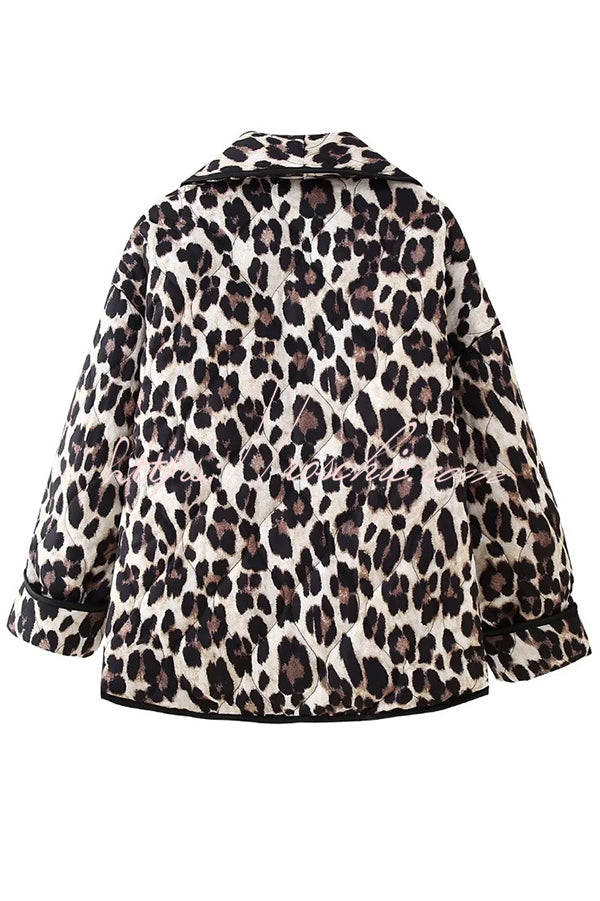 Leopard Print Loose Lapel Pocket Jacket