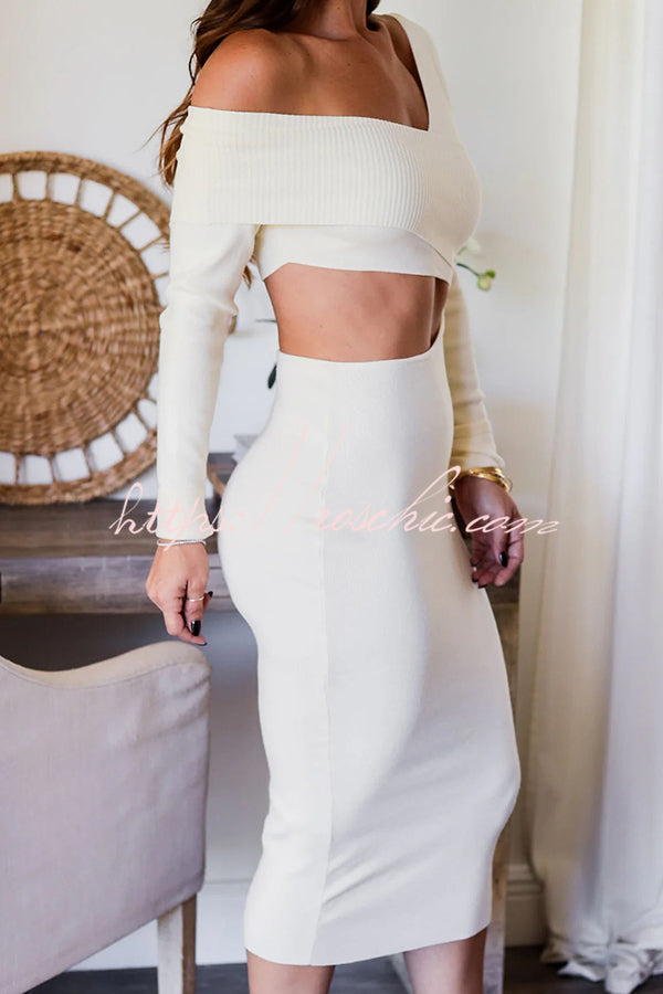 Stay Away From The Ordinary Knit Ribbed One Shoulder Cutout Stretch Midi Dress