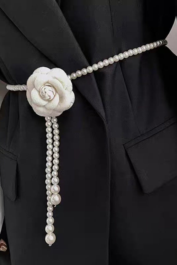 Elegant Camellia Pearl Waist Necklace