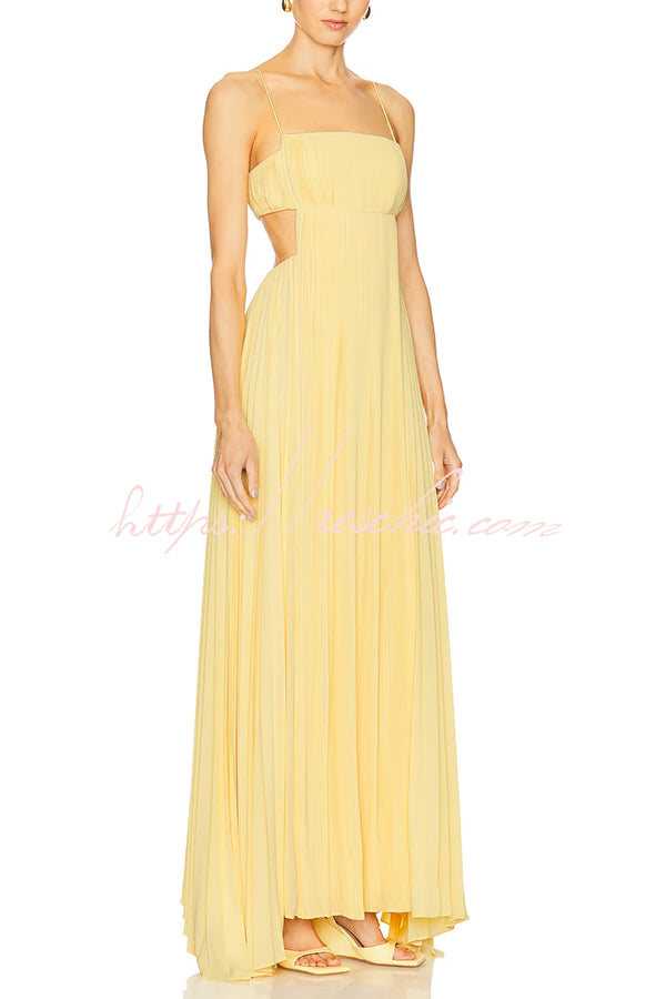 Butter Moment Pleated Cutout Waist A-line Slip Maxi Dress