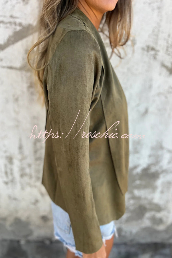 Solid Color Suede Lapel Long Sleeve Loose Coat