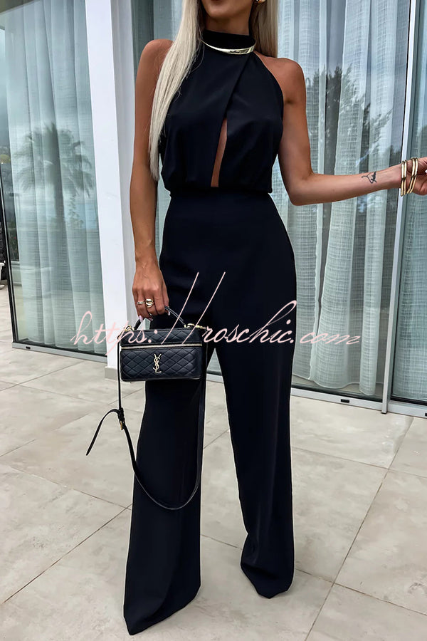 Fashionable Solid Color Sleeveless Hollow Slim Fit Jumpsuit