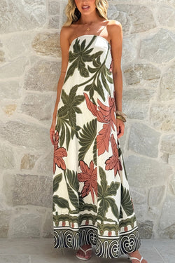 Botanical Print Sleeveless Off-shoulder Resort-style Loose Maxi Dress, Multicolor / M