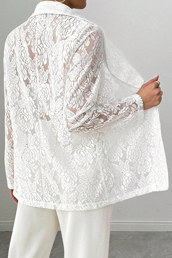 Fashion Lace Embroidery Casual Long Sleeve Blazer