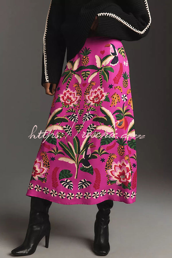 Creative Tropical Rainforest Unique Print High Rise Midi Skirt