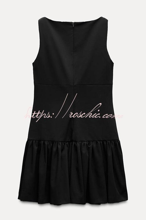 Solid Velvet Bow Embellished Sleeveless Mini Dress