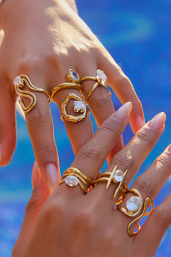 Elegant Zircon Geometric Titanium Steel Ring