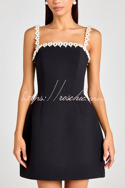 Lovers Kiss Pearl Trim Straps Pocketed Tulip Style Mini Dress