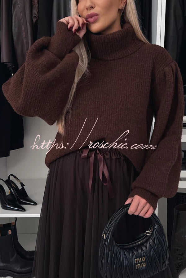 Cold Weather Knit Turtleneck Balloon Sleeve Loose Sweater