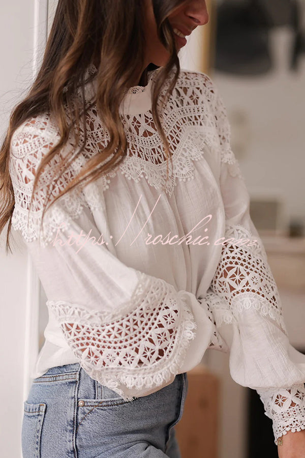 Stylish Hollow-out Patchwork Long-sleeved Elegant Shirt