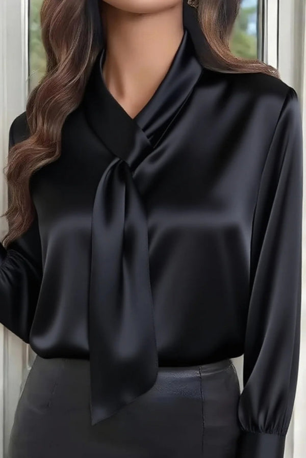 Solid Color Long-sleeved Ribbon Casual Shirt