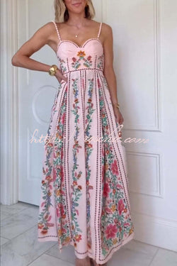 Delicate Forest Unique Print Sweetheart Neck Beaded Straps Maxi Dress – roschic