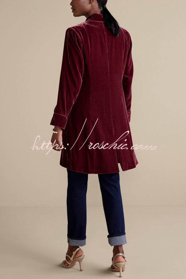 Solid Color Velvet Long-sleeved Loose Mid-length Coat