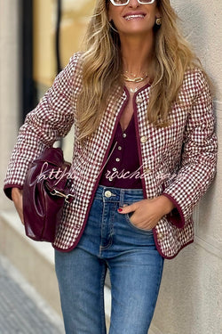 Warm Texture Plaid Button Quilted Pocket Loose Cotton Jacket