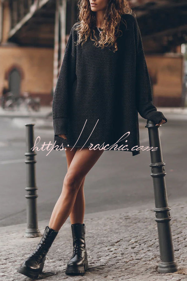 Cup of Cozy Knit Oversized Slit Side Sweater