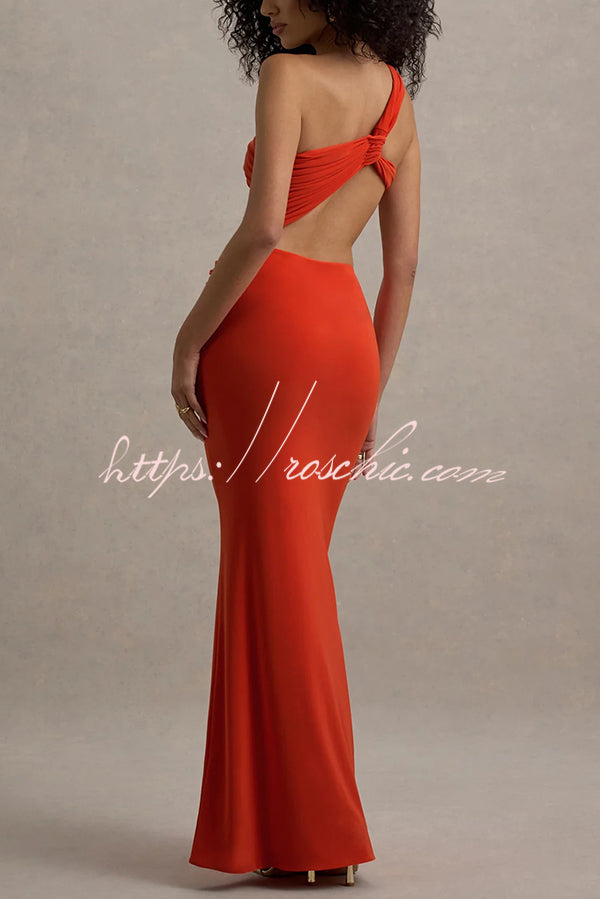 Sexy One-shoulder Backless Ribbon Pleated Slim Maxi Dress
